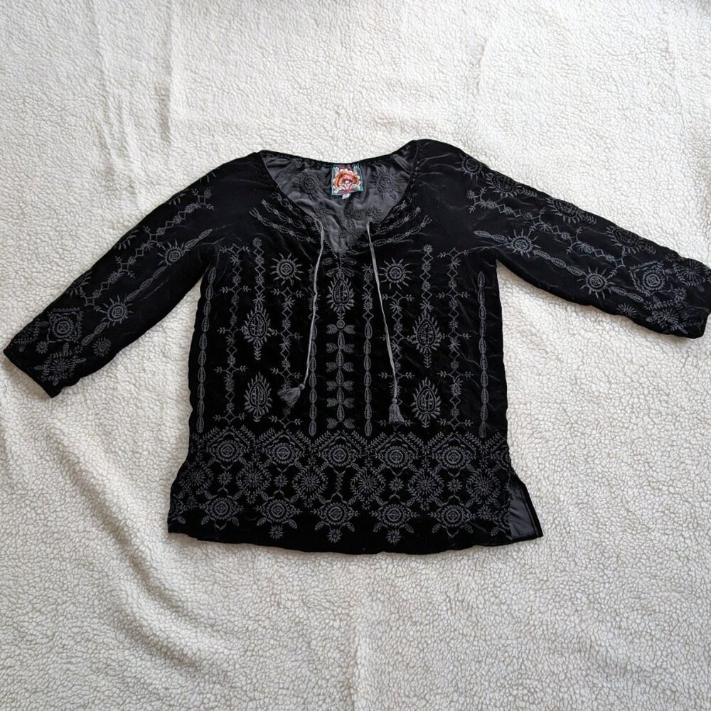 Johnny Was Black Velvet Tunic Shirt